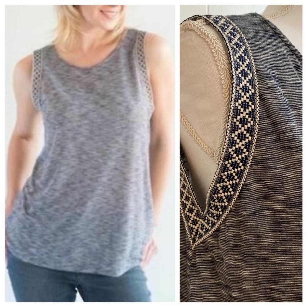 Anthropologie W5 | Women’s Boho Beaded Sleeveless Navy Tank Top Shirt Size S